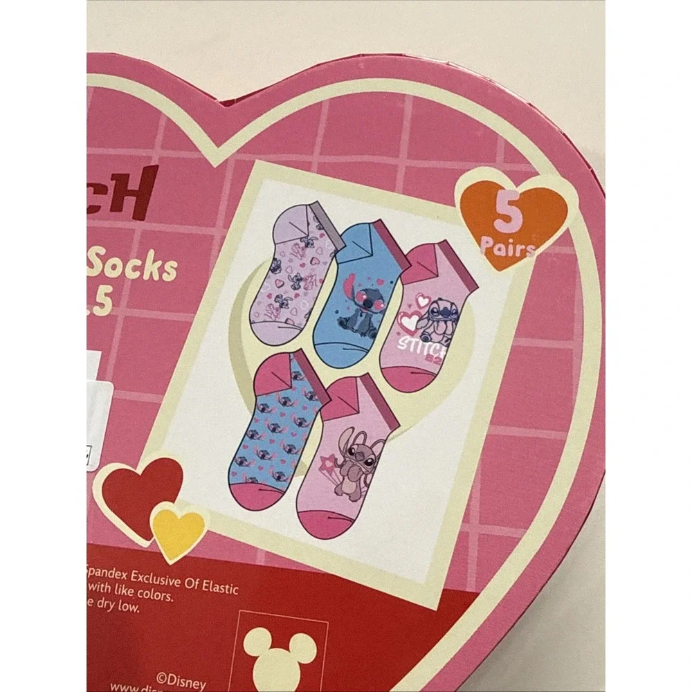 Disney Lilo & Stitch Kids Low Cut Socks 5 Pair Size 6-8.5 Valentine's Day